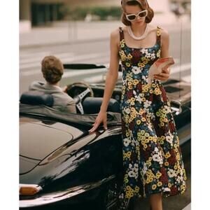 NWT Maeve Marigold Midi Floral Ribbed Corset Back Ribbon Dress Sold Out Size 2